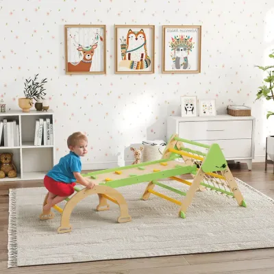 Klätterställning Inomhus 8 i 1 Grön Trä för Barnrum