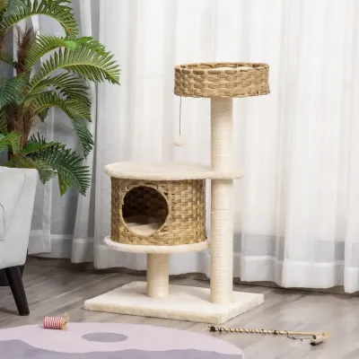 Klösträd i Rotting med Koja Elegant Klösmöbel med Lekboll