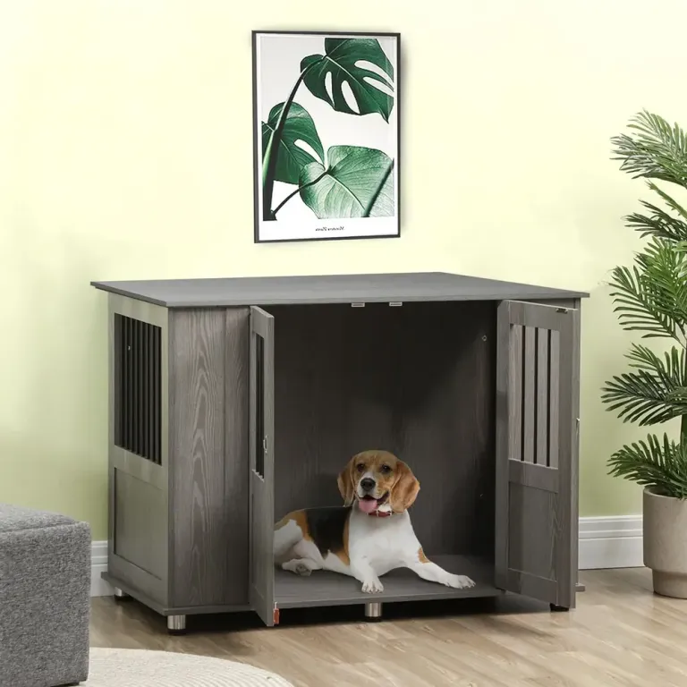 Hundbur Hundkoja Grå av Trä och Metall för Stora Hundar