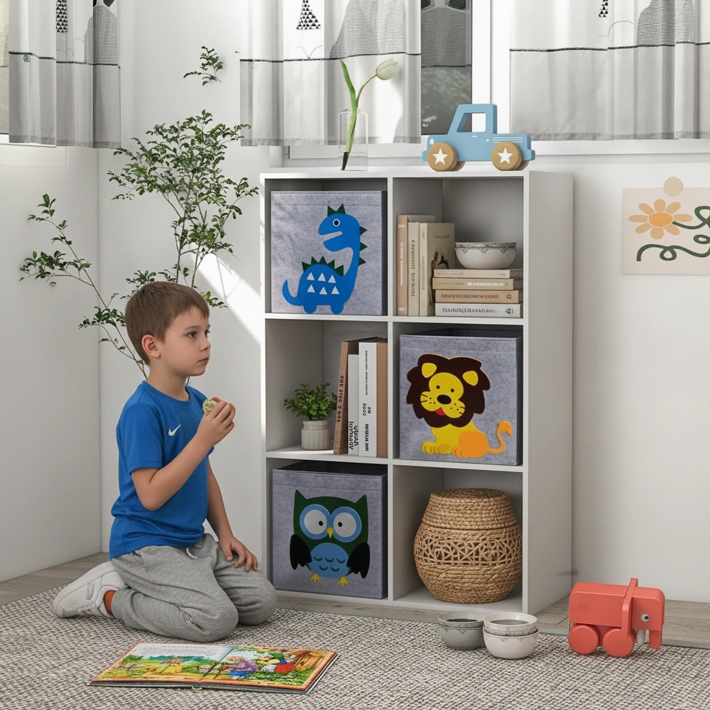 Kids Förvaringshylla Kub med Lådor i MDF och Tippskydd Vit