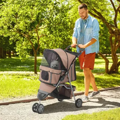 Hundvagn Husdjursvagn Buggy Kaffebrun Polyester för Hundar