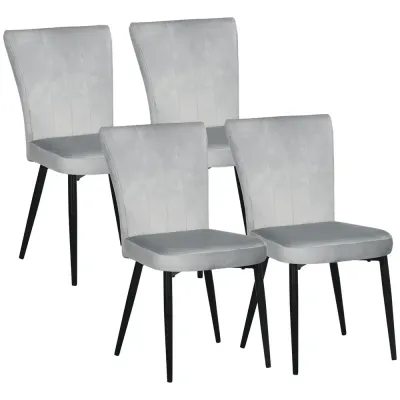 Set 4 Matstolar Accentstolar med Velourlook Ljusgrå, Grå