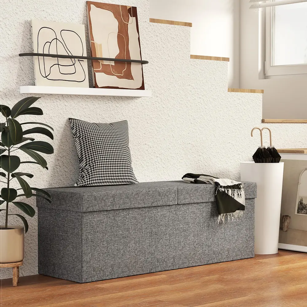 Bänk Förvaringsbänk Mörkgrå av Linnelook 110 x 38 x 38 Cm