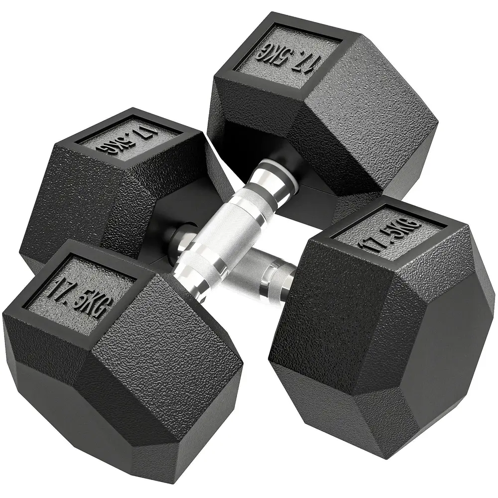 Gjutjärnshantel med Anti-Slip Handtag Svart+Silver 35 Kg