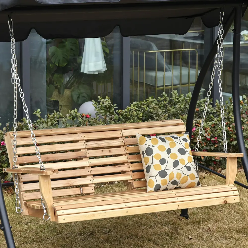 Hängbänk i Trä med Fällbord & Mugghållare, 150 cm