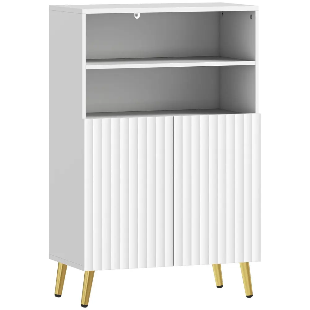 Badrumsskåp Golvmodell Vit MDF med Hyllor Soft Close-Dörrar
