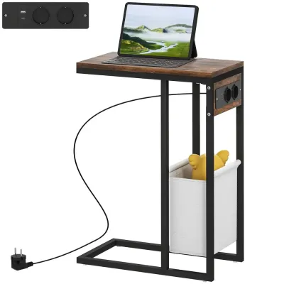 Sidobord med Uttag USB-Portar och Kabel C-Formad Design