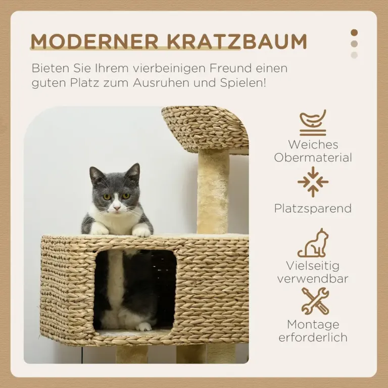 Kattskrapstolpe Klösträd Beige av Sisal och Plysch 98 cm