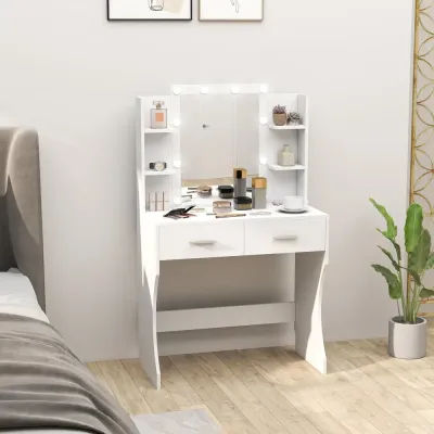 Sminkbord med Spegel Dimbara LED-Lampor Lådor och Hyllor