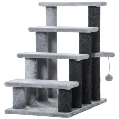 Katttrappa 4 Steg med Klöspelare, Grå