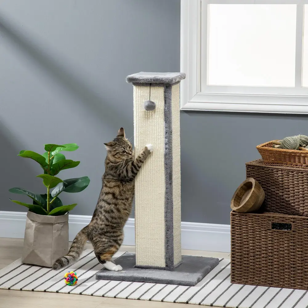 Skrapstolpe Klösträd Grå Kräm av Sisal och Plysch för 81 Cm