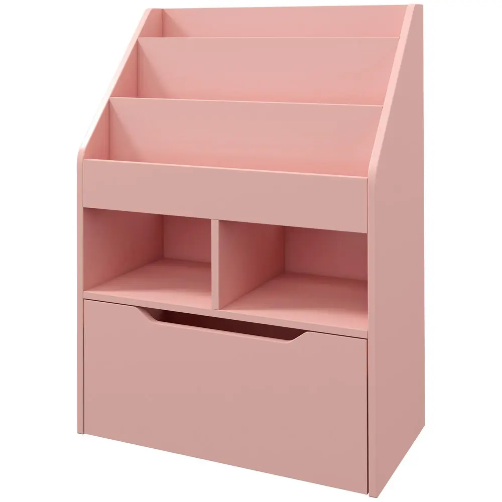 Barnhylla med Låda Bokhylla med Fack Rosa 60x29,9x90 Cm