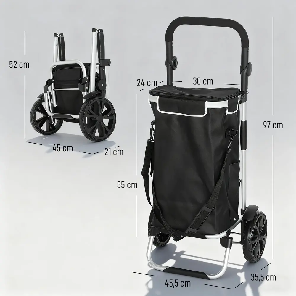 Dramatenvagn 3 i 1 Svart Tyg och Aluminium för Shopping