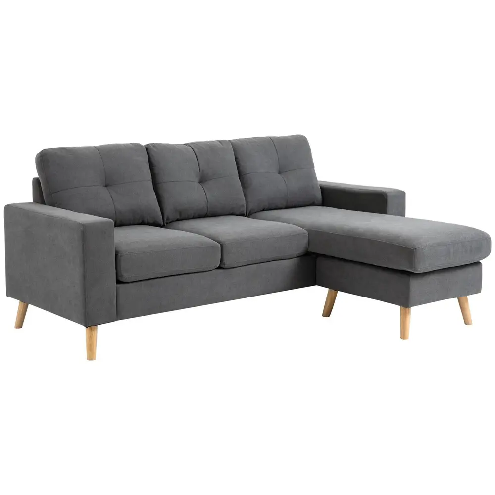 Hörnsoffa L-Form Grå av Linnelook och Trä 93 x 136 x 85 Cm