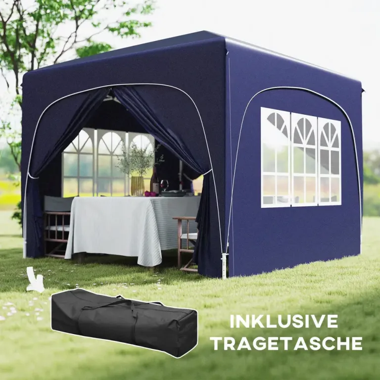 Trädgårdspaviljong Pop-up Partytält Mörkblå 3 x 3 m