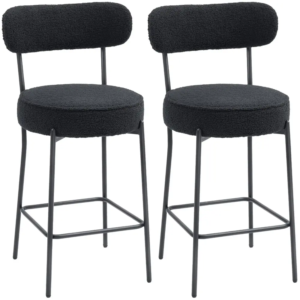 Barstolar 2-pack med Fotstöd Svart Fleece och Metall