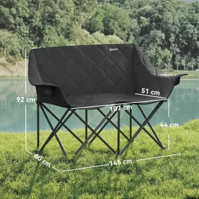 Hopfällbar Campingstol 2-Sits med Bärväska Max 250 kg, Svart