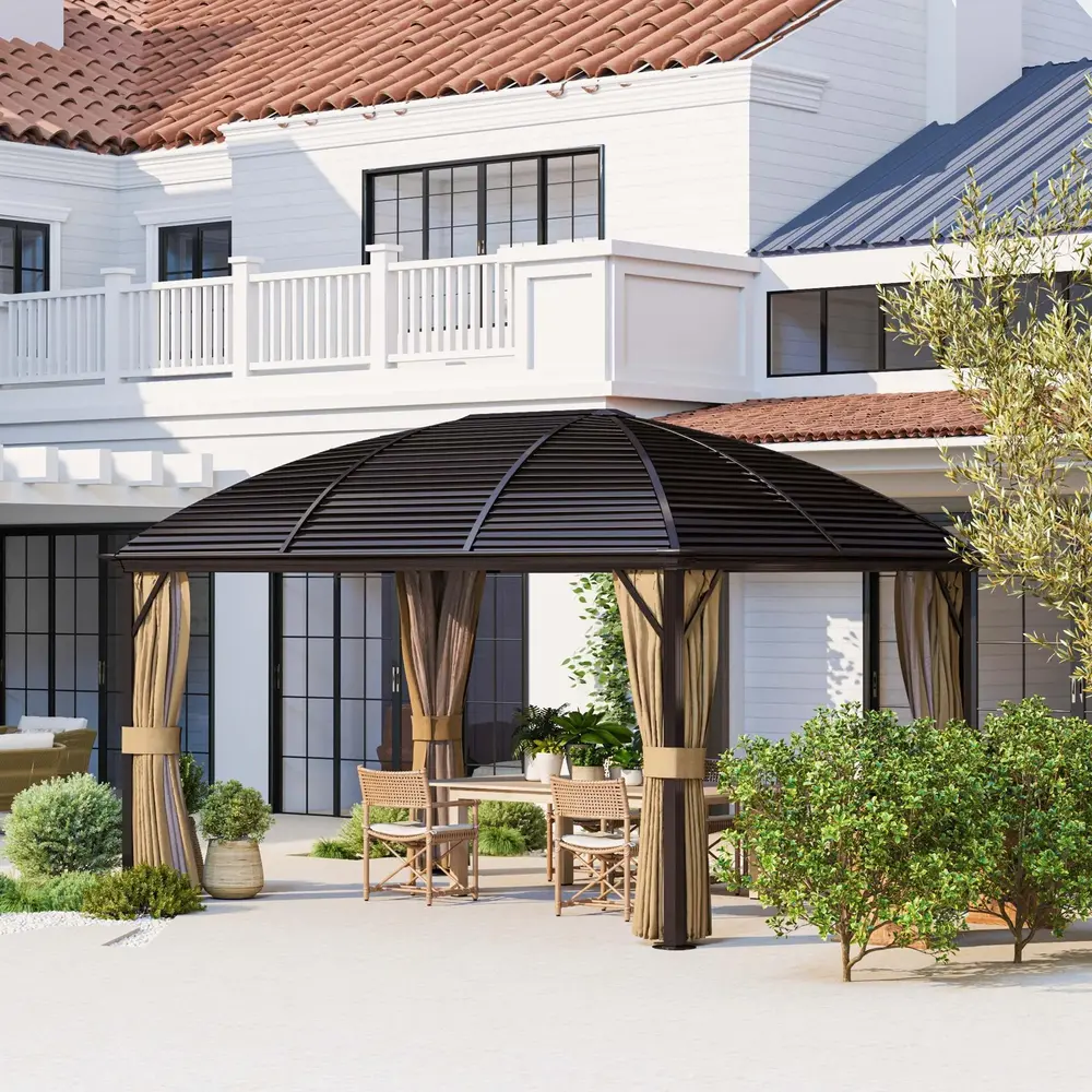 Lusthus Paviljong med Hård Topp Brun av Aluminium 4 x 3 M