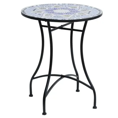 Trädgårdsbord Blå Vit Metall för Altan och Ø60 x H71cm