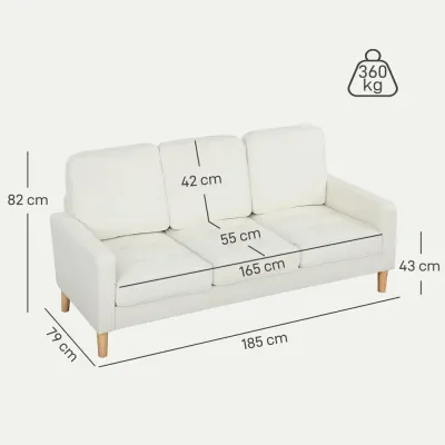 Soffa med Tjocka Kuddar Gummiträ och Tygöverdrag 3-Sits