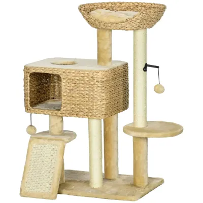 Kattskrapstolpe Klösträd Beige av Sisal och Plysch 98 cm