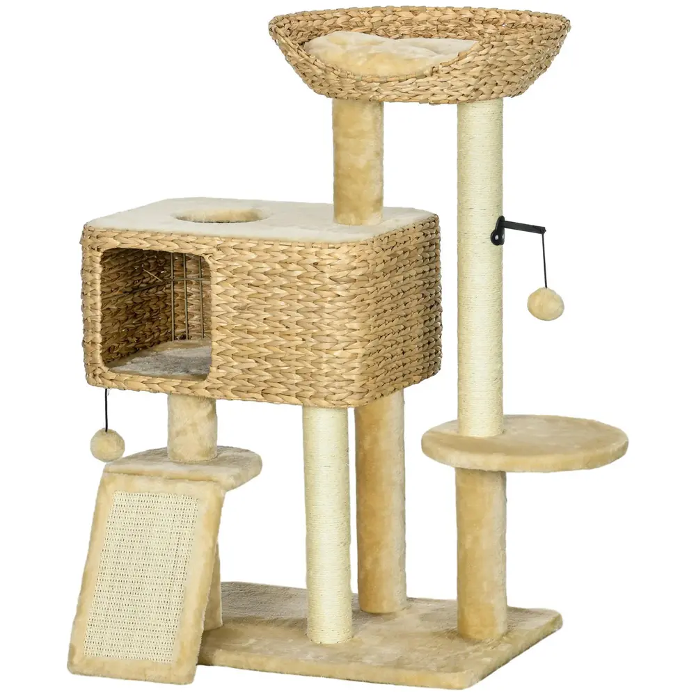 Kattskrapstolpe Kattträd Beige av Sisal och Plysch 98 Cm