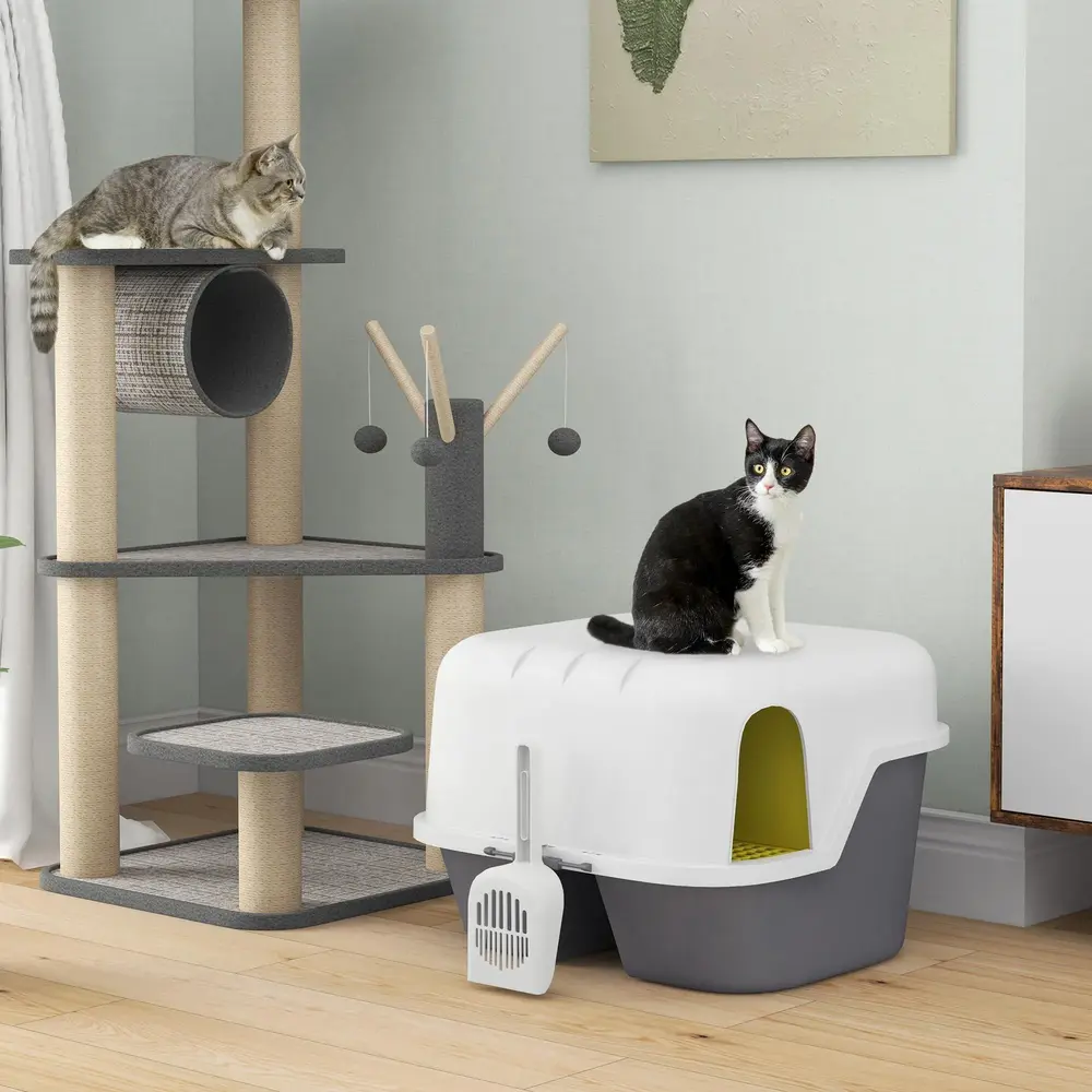 Kattlåda Kattsandlåda Krämvit av Plast för Små Katter