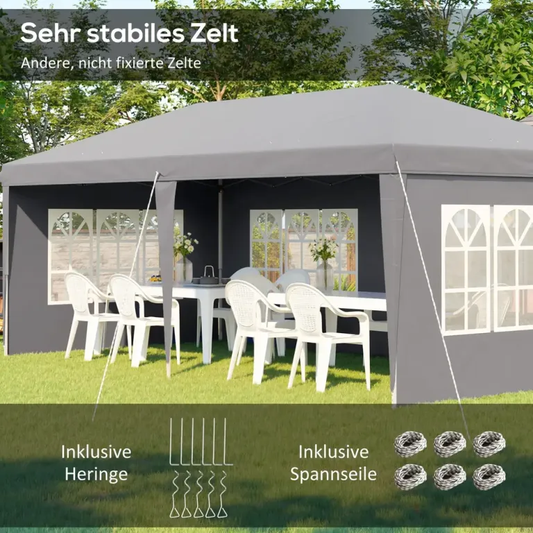 Pop-up Paviljong 4 Sidoväggar och Fönster 3 x 6 m
