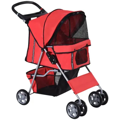Hundvagn Buggy Röd Polyester och Metall för Hundar