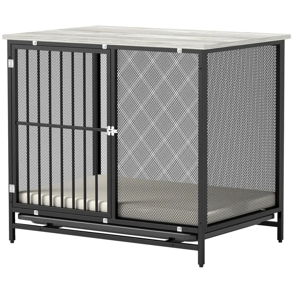Hundbur Hundkennel Grå av Trä och Metall 88 x 55 x 71 Cm
