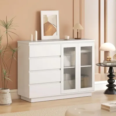 Bufféskåp Skänk med 4 Lådor 2 Glasdörrar Modern Design