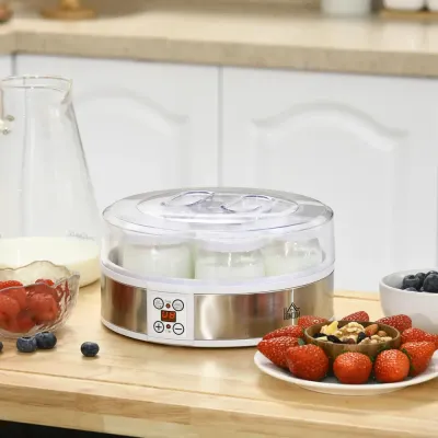 Yoghurtmaskin 7 Glas Rostfritt Stål, Vit Temperatur Tidskontroll