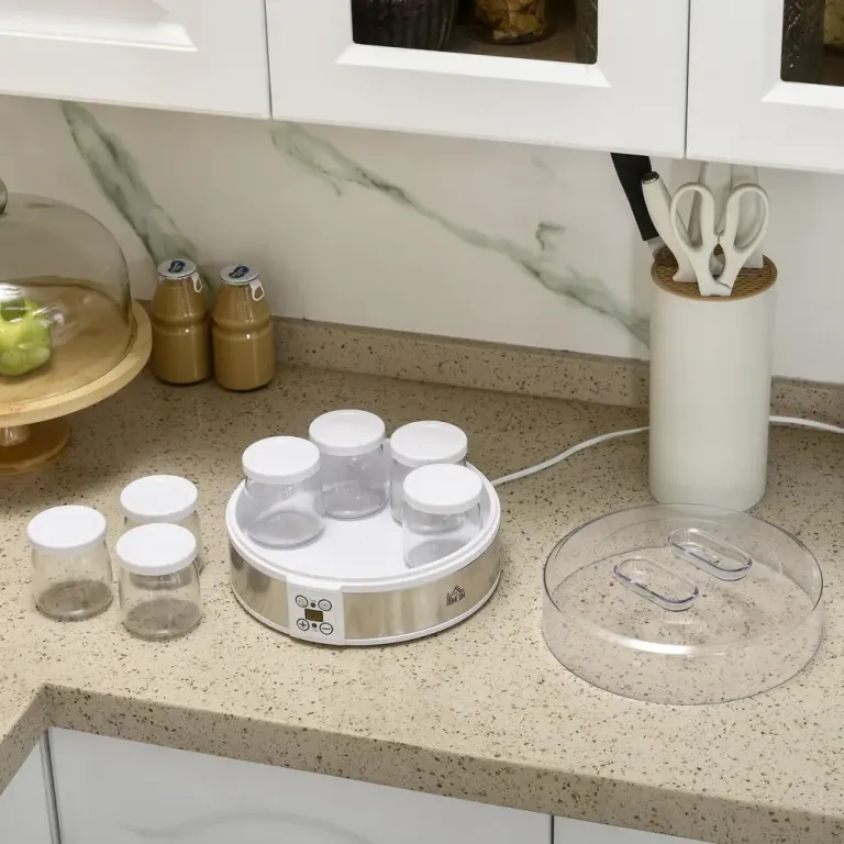 Yoghurtmaskin 7 Glas Rostfritt Stål, Vit Temperatur Tidskontroll