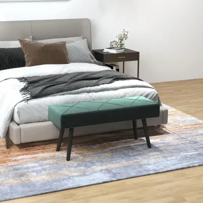 Klädd Bänk Sängbänk Grön av Tyg 100 x 36 x 45 cm