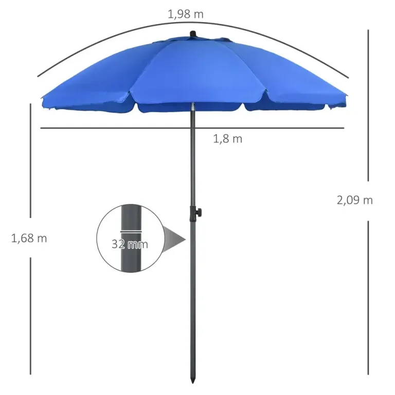 Parasoll Uteplatsparaply Blå av Stål och Polyester 180 cm