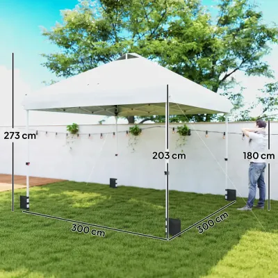 Partytält Pop-up Vit Stål och Oxfordtyg Paviljong 3x3 m