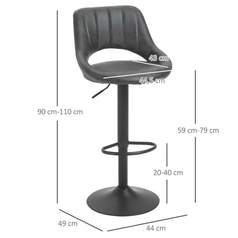 Barstolar Köksstolar Set om 2 Grå 44 x 49 x 90-110 cm