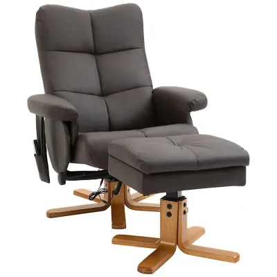 Relaxfåtölj med Fotpall och Massage Brunt Läder