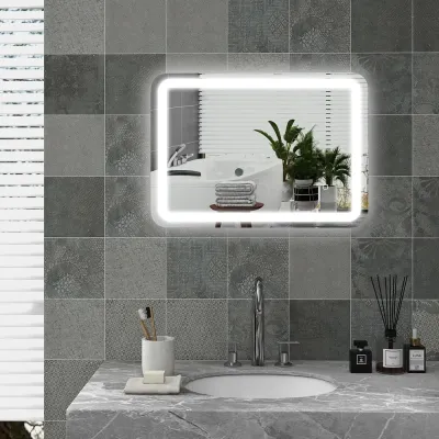 Kleankin Badrumsspegel LED Spegel Silver av Glas 50 x 70 cm