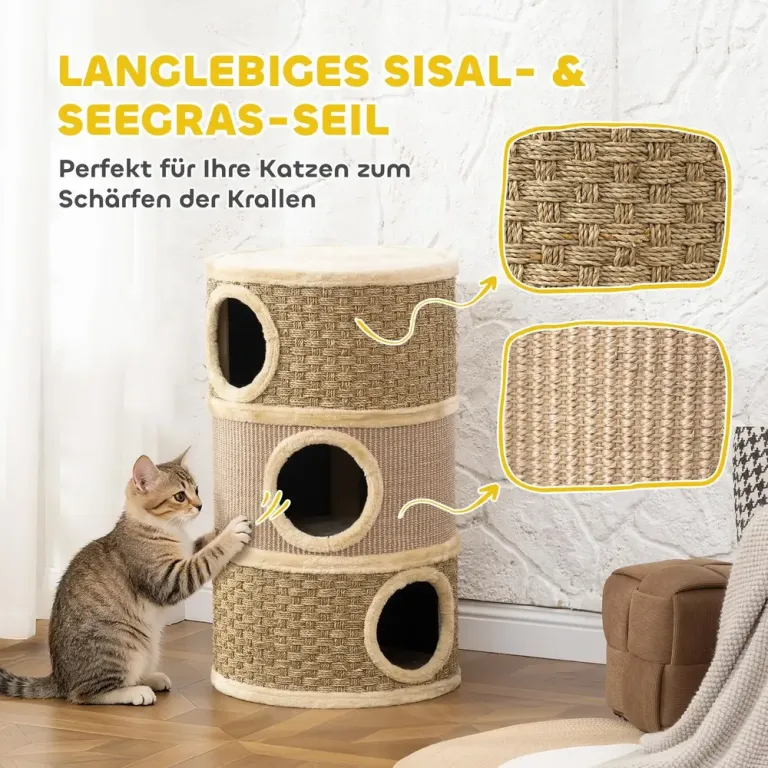 Klöstunna 79 cm med Tre Kattgrottor, Khaki och Brun