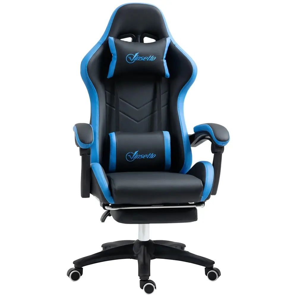 Gamingstol Skrivbordsstol Blå Svart av Konstläder för Spel