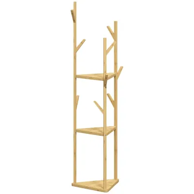 Klädhängare i Bambu med 9 Krokar och 3 Hyllor Naturligt