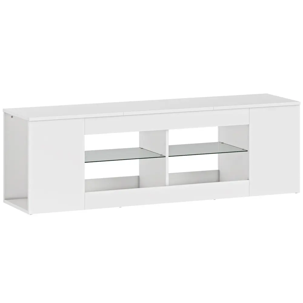 TV-Bänk Vit Spånskiva och Glas Mediamöbel 6 Fack 140 Cm