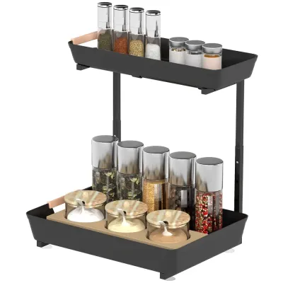 Höjdjusterbar Kökshylla 2 Korgar 40x30x33,5-42 cm, Svart
