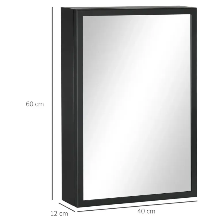 Kleankin Spegelskåp Badrumsskåp Svart 40 x 12 x 60 cm