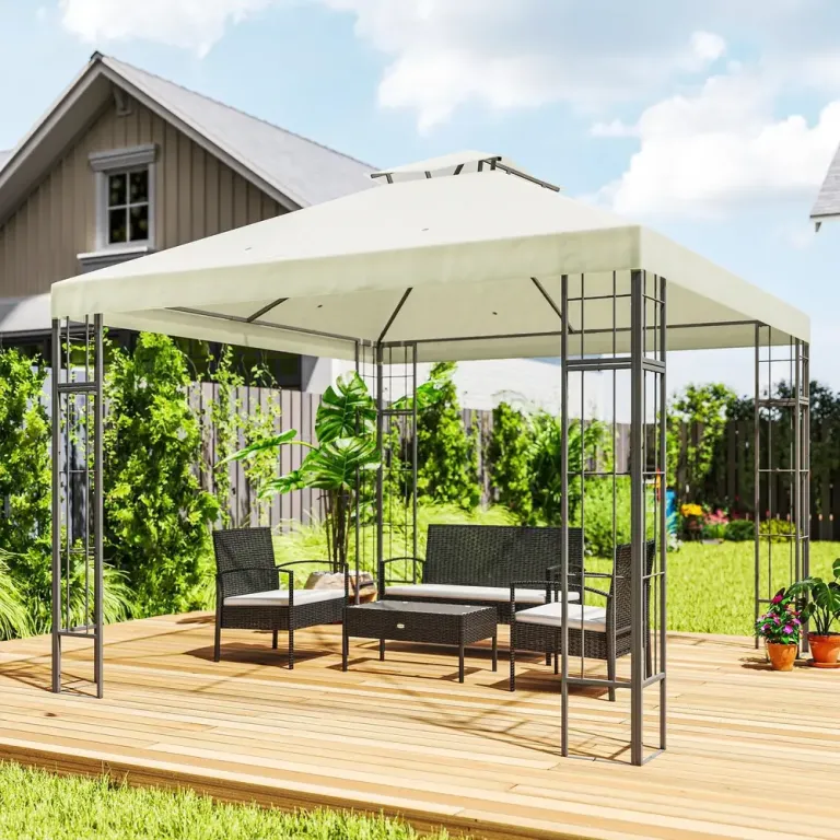 Lusthus Trädgårdspaviljong med Dubbeltak Krämvit 3 x 3 m