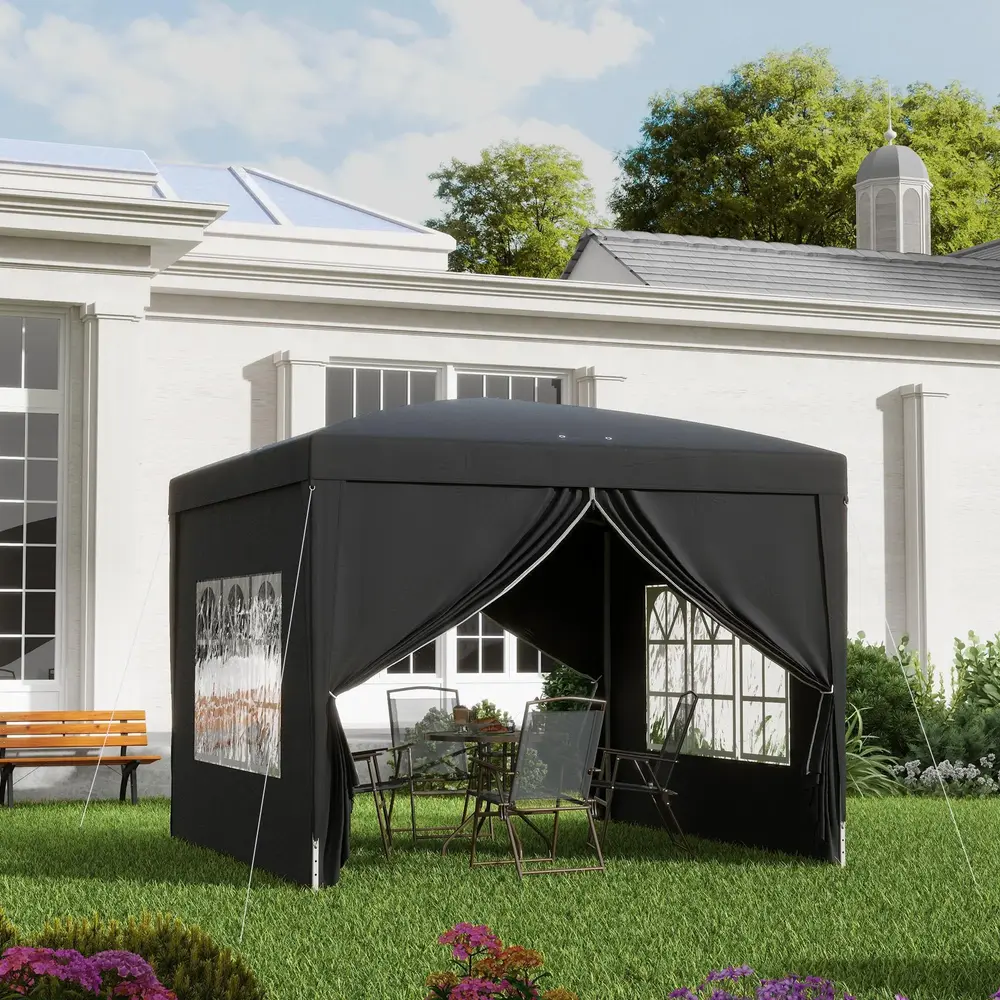 Lusthus Paviljong Pop-Up Partytält Svart 3 x 3 M