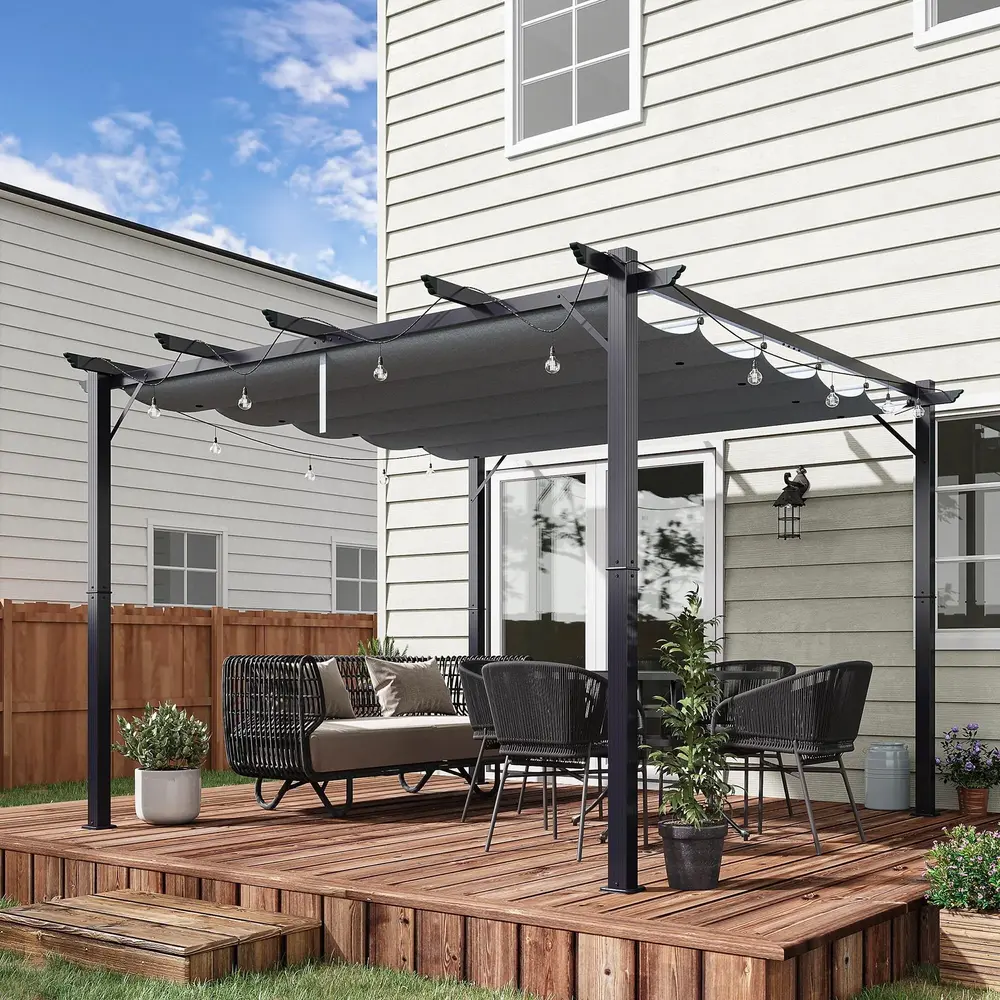 Pergola med Skjutbart Tak Trädgårdspaviljong i 3 x 3 M