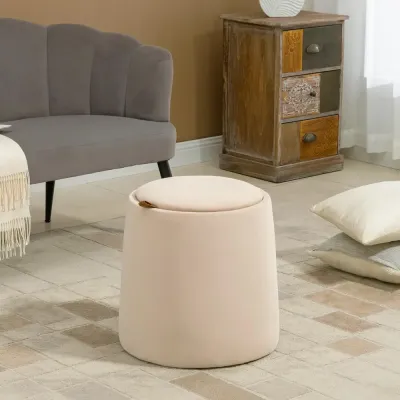 Rund Sittpuff med Förvaring Klädd Ottoman i 44 x 47,5 cm