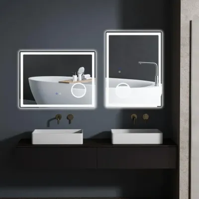 Kleankin Badrumsspegel LED Spegel Silver av Glas 80 x 60 cm